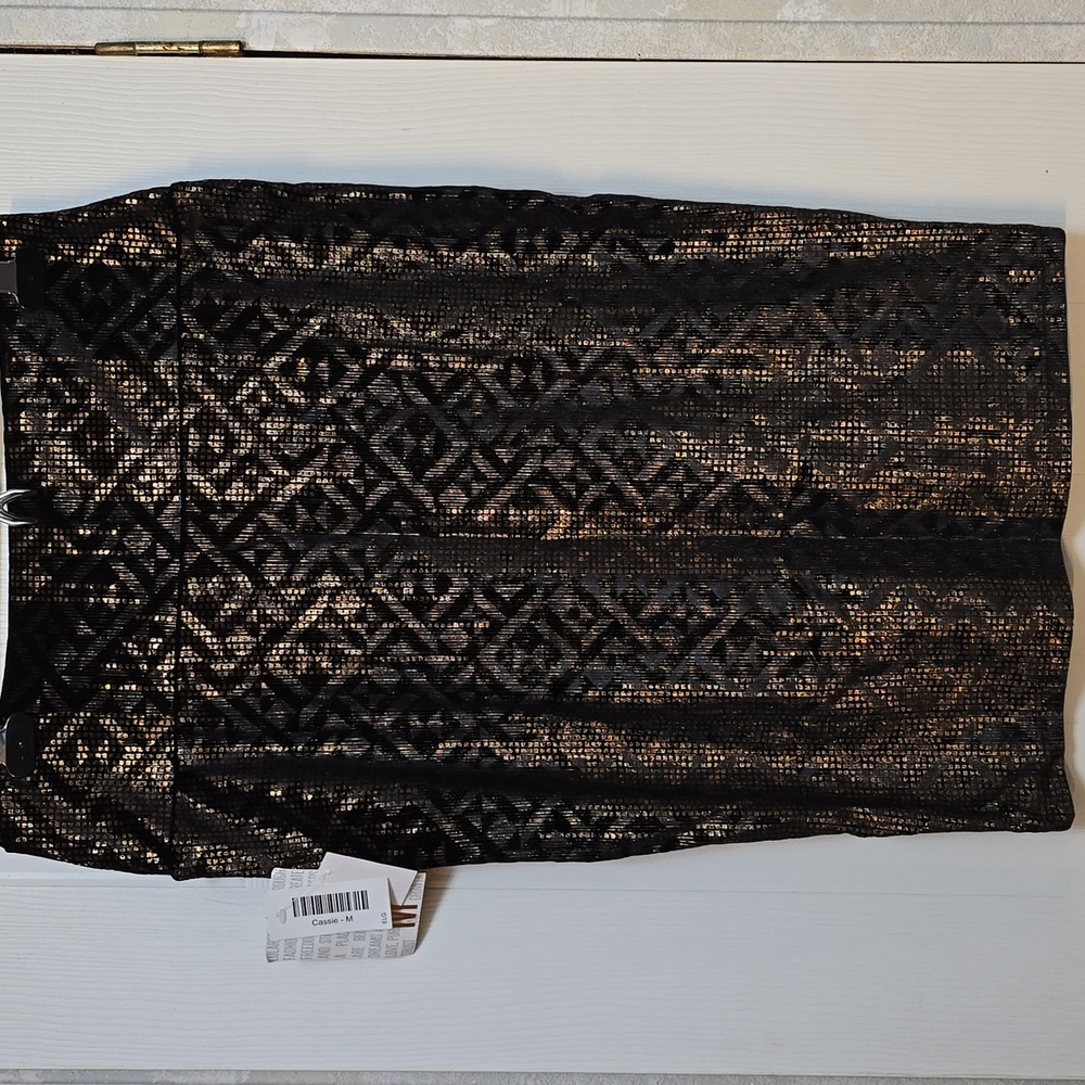 NWT Lularoe Elegant Collection Black Velvet and Metallic Copper Cassie Skirt - M